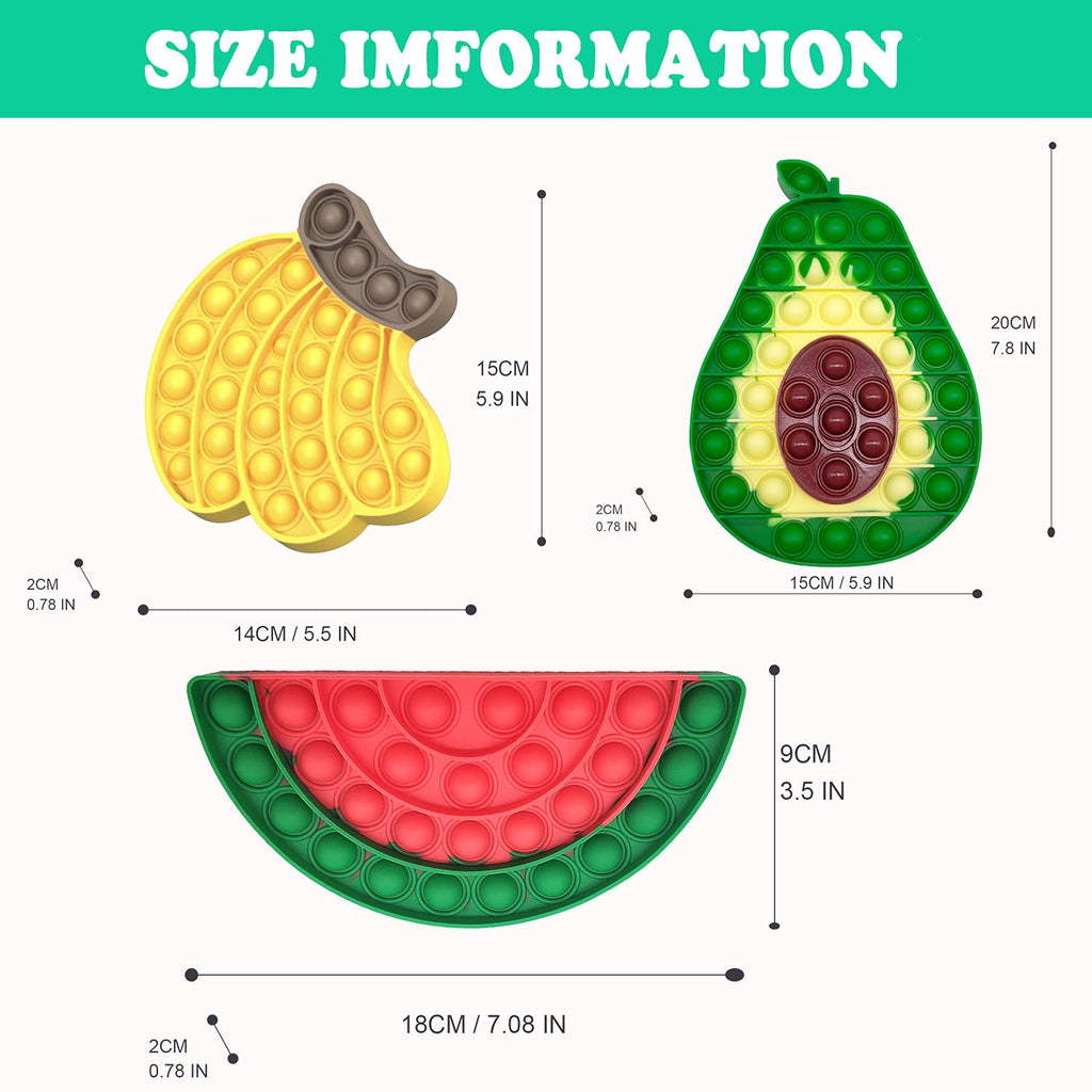 QETRABONE Silicone Fidget Toy Set – Banana, Avocado, Watermelon Bubble Pop Stress Relief Toys for Adults