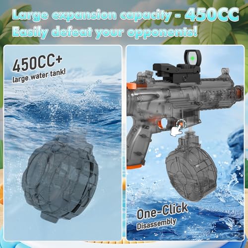 QHECTTY Electric Water Gun: Transparent Automatic Squirt Gun with 28-32ft Range, Rechargeable Battery, and Waterproof Design for Summer Outdoor Play (Black)