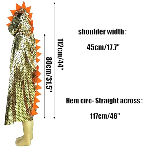QIAONIUNIU Dinosaur Cape Dragon Hooded Cloak Costume for Kids 3-8 Years, Unisex Halloween Dress Up