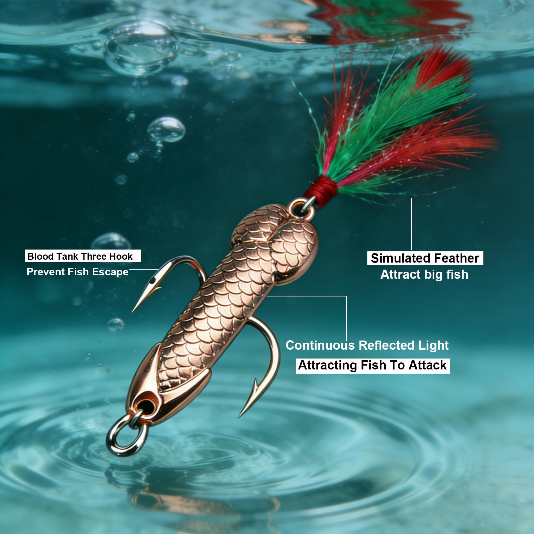 QICWUOY 4-Piece Rose Gold Fishing Lures – Metal Spoon Lures with Sharp Hooks, Funny Gag Gift for Men, Father's Day or White Elephant Gift for Anglers, Works for Bass & Trout