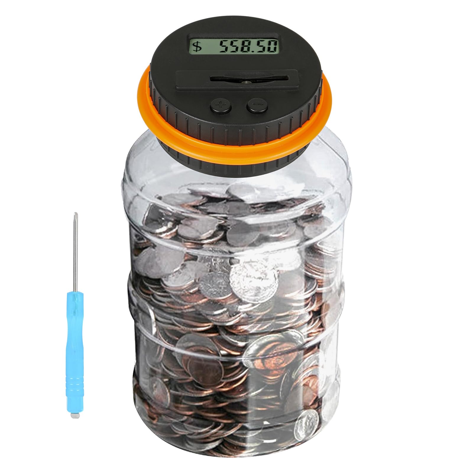 Qiekaka Coin Bank with LCD Counter for US Coins – Black Orange Piggy Bank for Kids and Adults