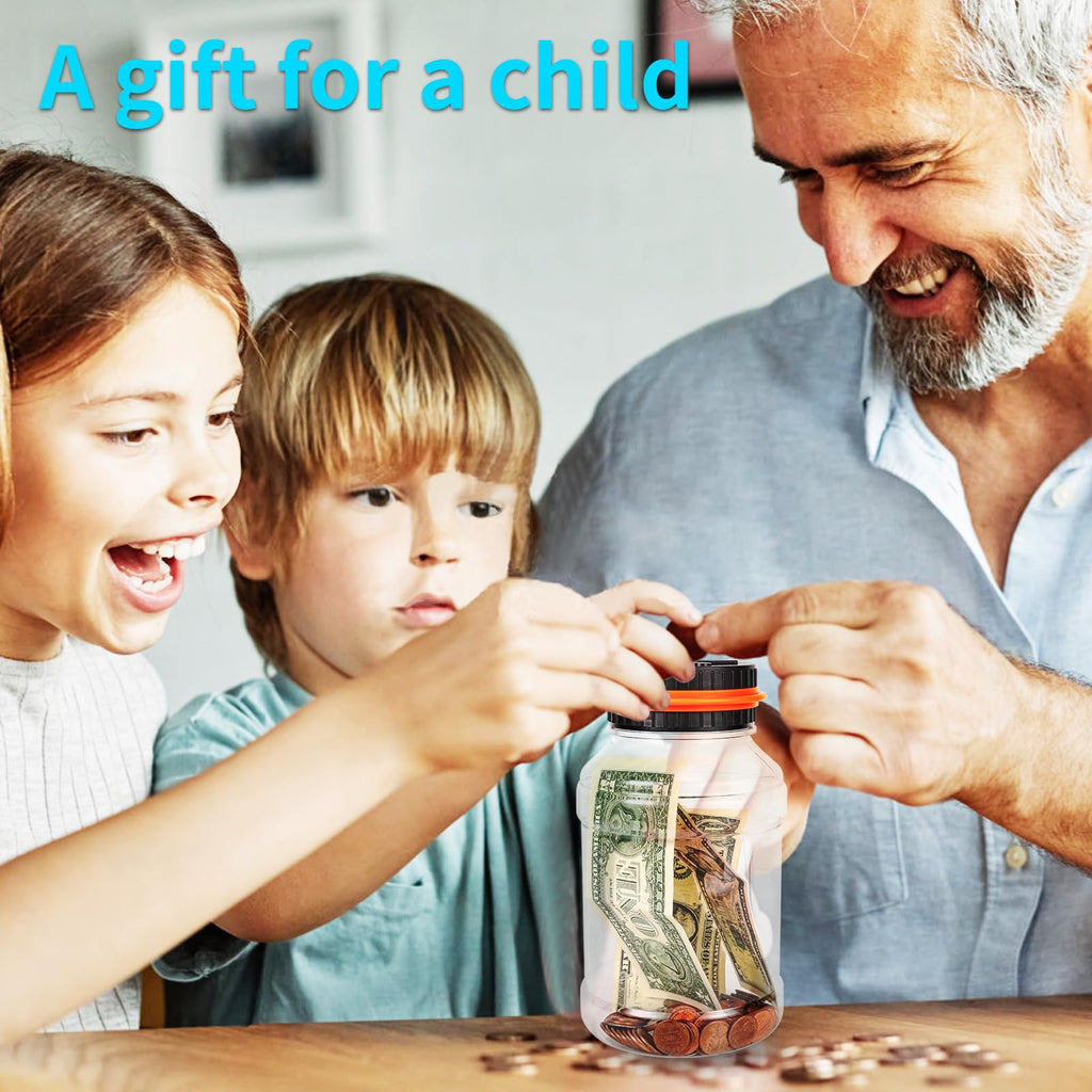 Qiekaka Coin Bank with LCD Counter for US Coins – Black Orange Piggy Bank for Kids and Adults