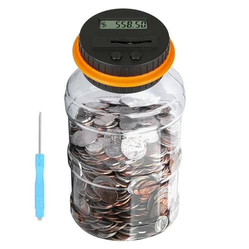 Qiekaka Coin Bank with LCD Counter for US Coins – Black Orange Piggy Bank for Kids and Adults