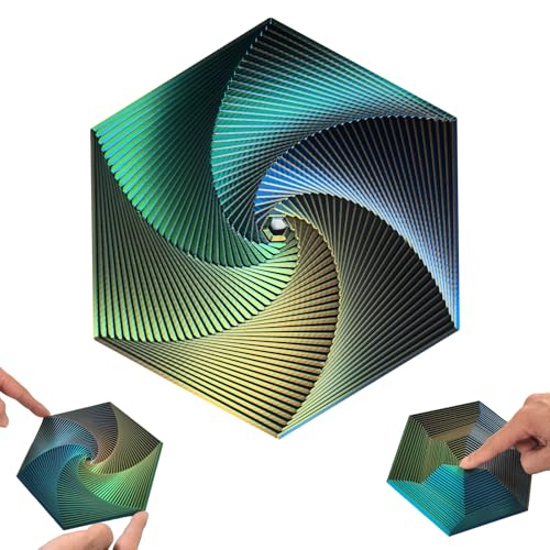 QIGGJJ Fractal Fidget Hexagon Toy – 35-Layer 3D Printed Kinetic Spinner for Stress Relief (Yellow-Blue-Green)