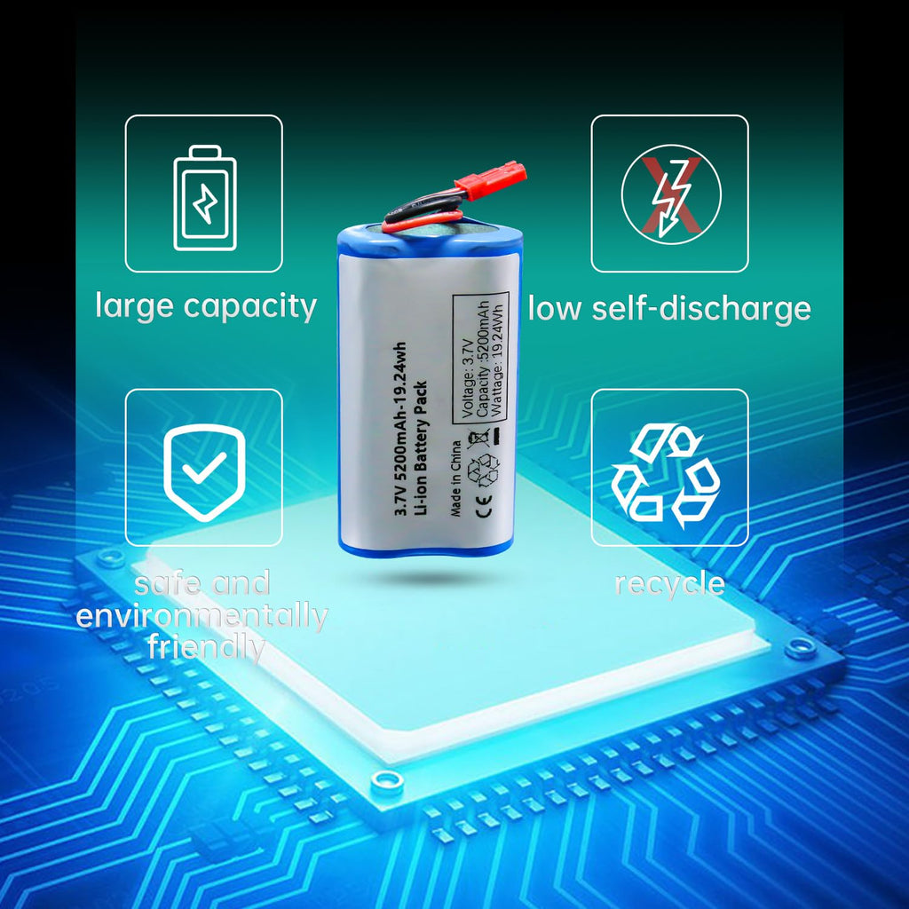 Qimoo 3.7V 5200mAh Lithium Ion Battery Pack with JST-2P Connector for RC Vehicles and DIY Projects