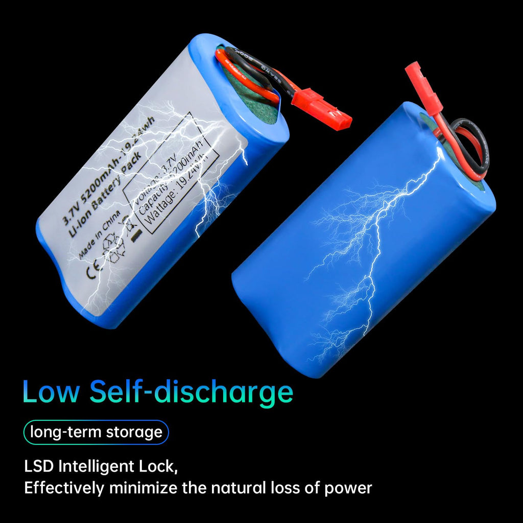 Qimoo 3.7V 5200mAh Lithium Ion Battery Pack with JST-2P Connector for RC Vehicles and DIY Projects