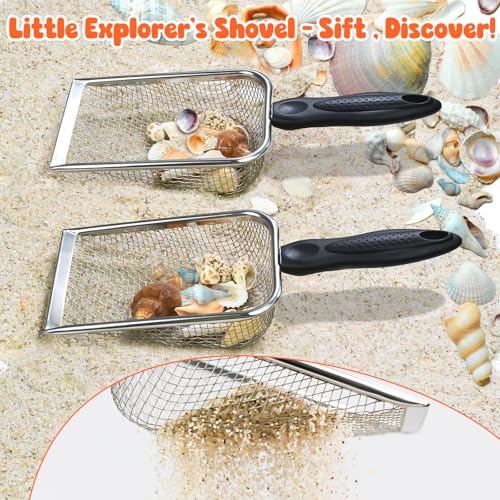 QINGLER 2-Piece Beach Mesh Sand Sifter Set with 2 Mesh Bags – Shell Collecting Tool for Kids