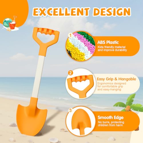 QINGLER 20-Inch Kids Sand Shovels (2-Pack) – Heavy Duty Plastic Beach Toys for Digging in Sand, Snow, or Garden