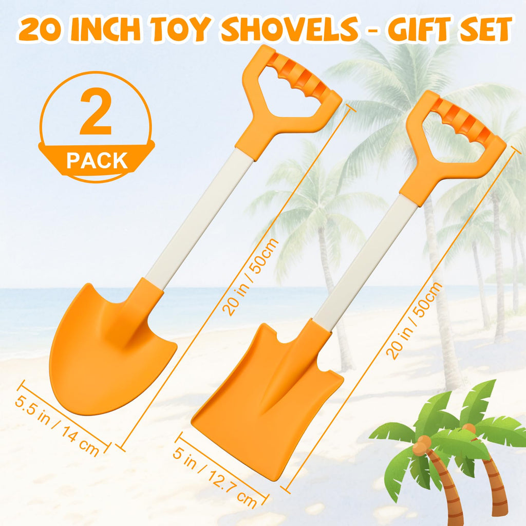 QINGLER 20-Inch Kids Sand Shovels (2-Pack) – Heavy Duty Plastic Beach Toys for Digging in Sand, Snow, or Garden