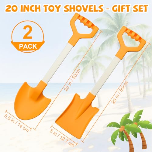 QINGLER 20-Inch Kids Sand Shovels (2-Pack) – Heavy Duty Plastic Beach Toys for Digging in Sand, Snow, or Garden