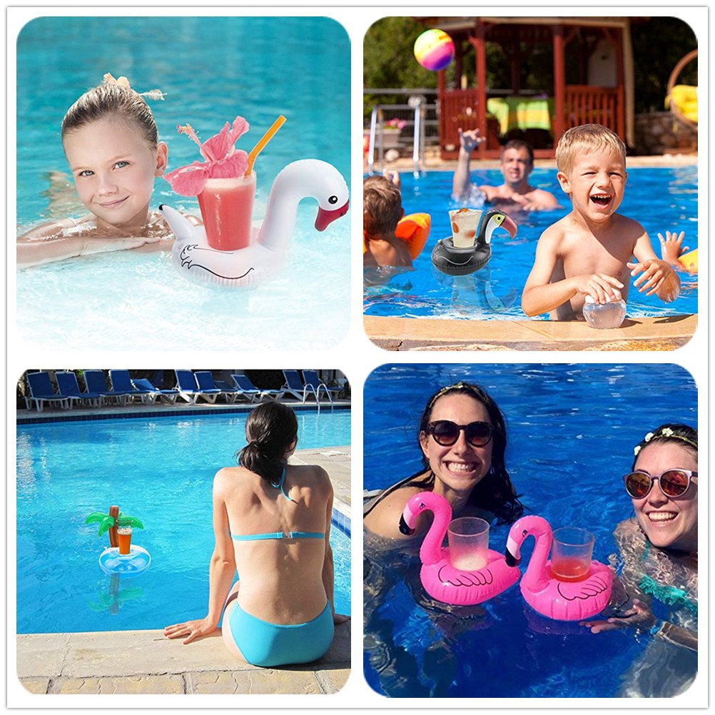 qinnsou 14-Pack Inflatable Drink Holders for Pool – Floating Cup Coasters with Pump