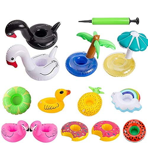 qinnsou 14-Pack Inflatable Drink Holders for Pool – Floating Cup Coasters with Pump