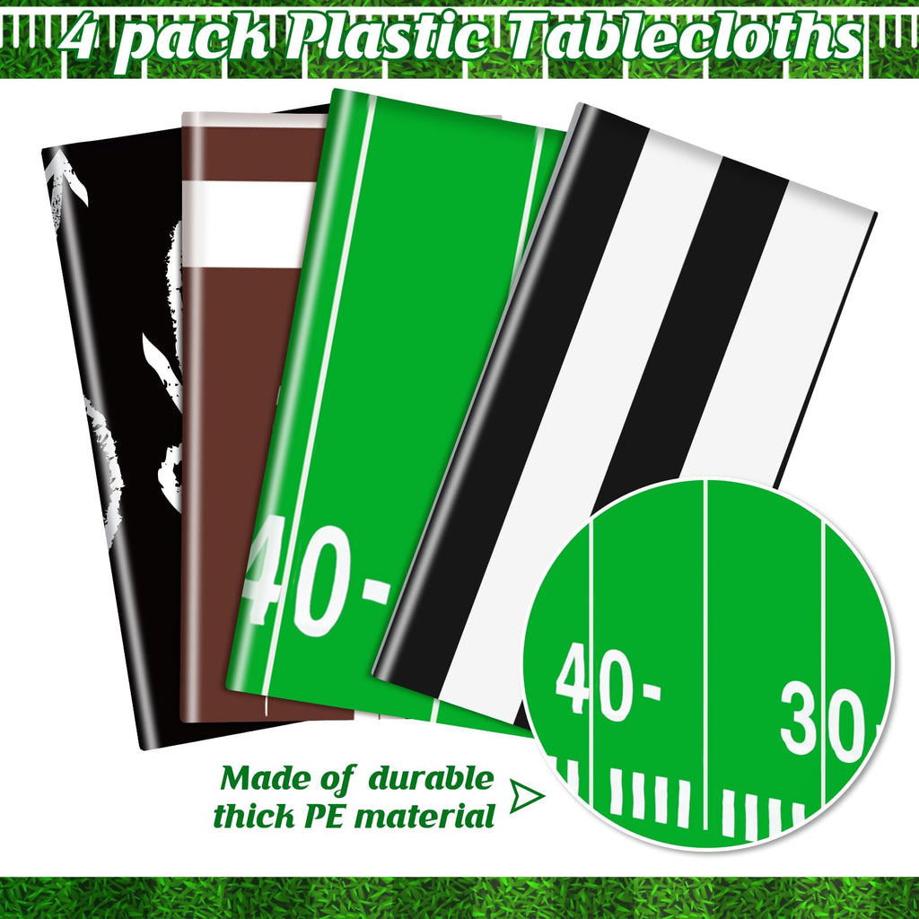 Qinyoung 4 Pack Football Tablecloths - Disposable Plastic Rectangle Sports Table Covers for Birthday Party Decor, 108 x 54 Inches