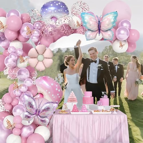 QIPECO Fairy Balloons 10-Pack: Pink Purple Mushroom & Butterfly Balloons for Birthday Party Decor