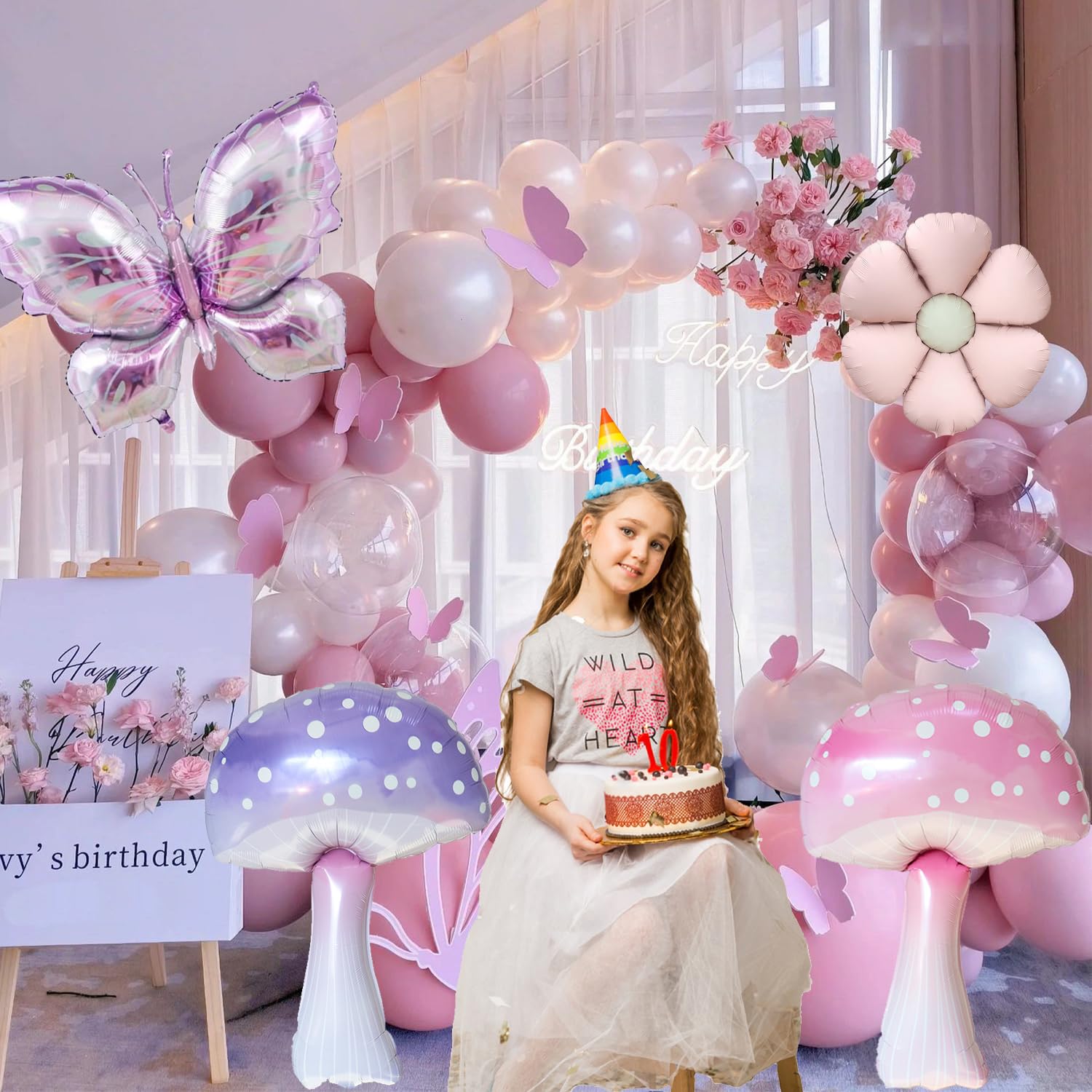 QIPECO Fairy Balloons 10-Pack: Pink Purple Mushroom & Butterfly Balloons for Birthday Party Decor