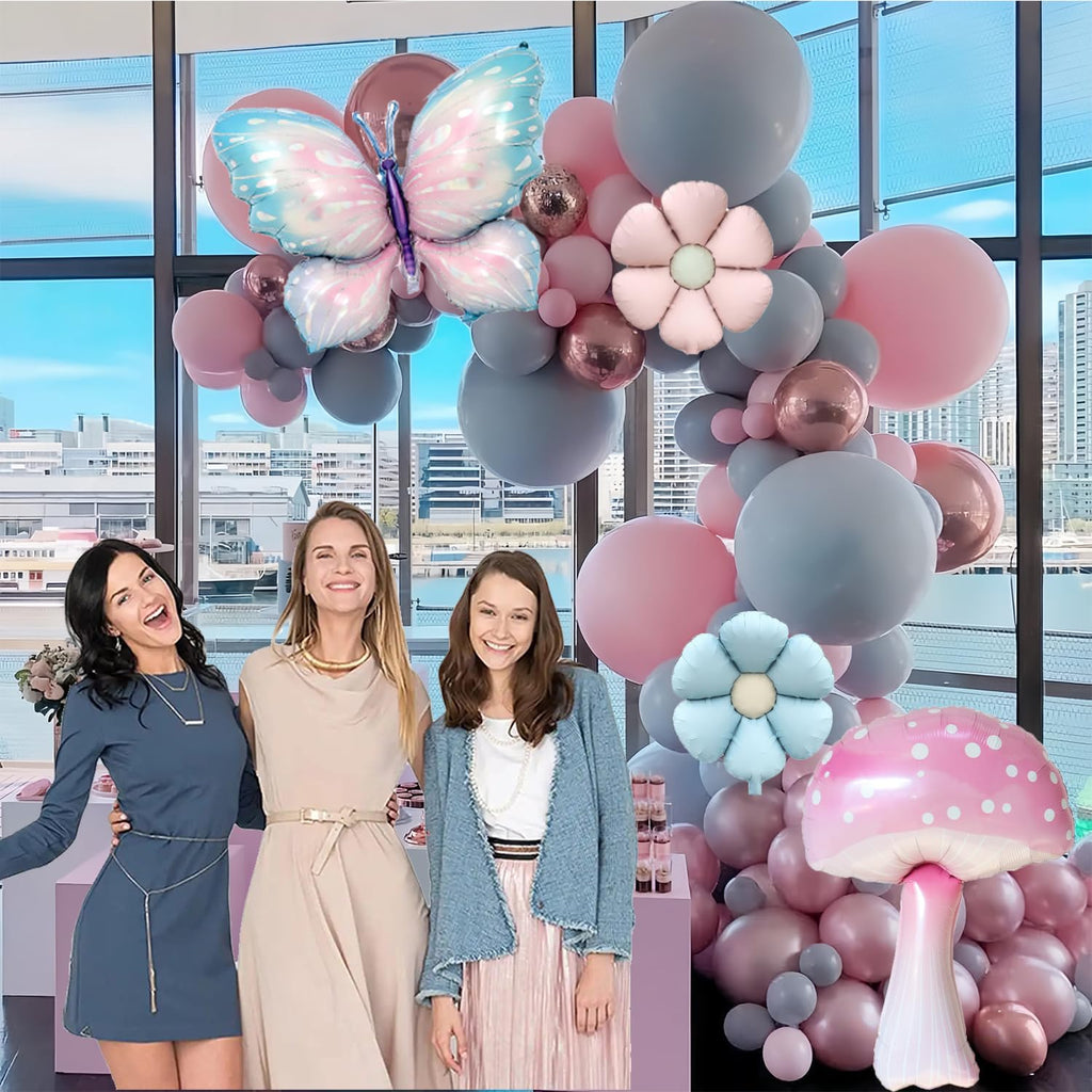 QIPECO Fairy Balloons 10-Pack: Pink Purple Mushroom & Butterfly Balloons for Birthday Party Decor
