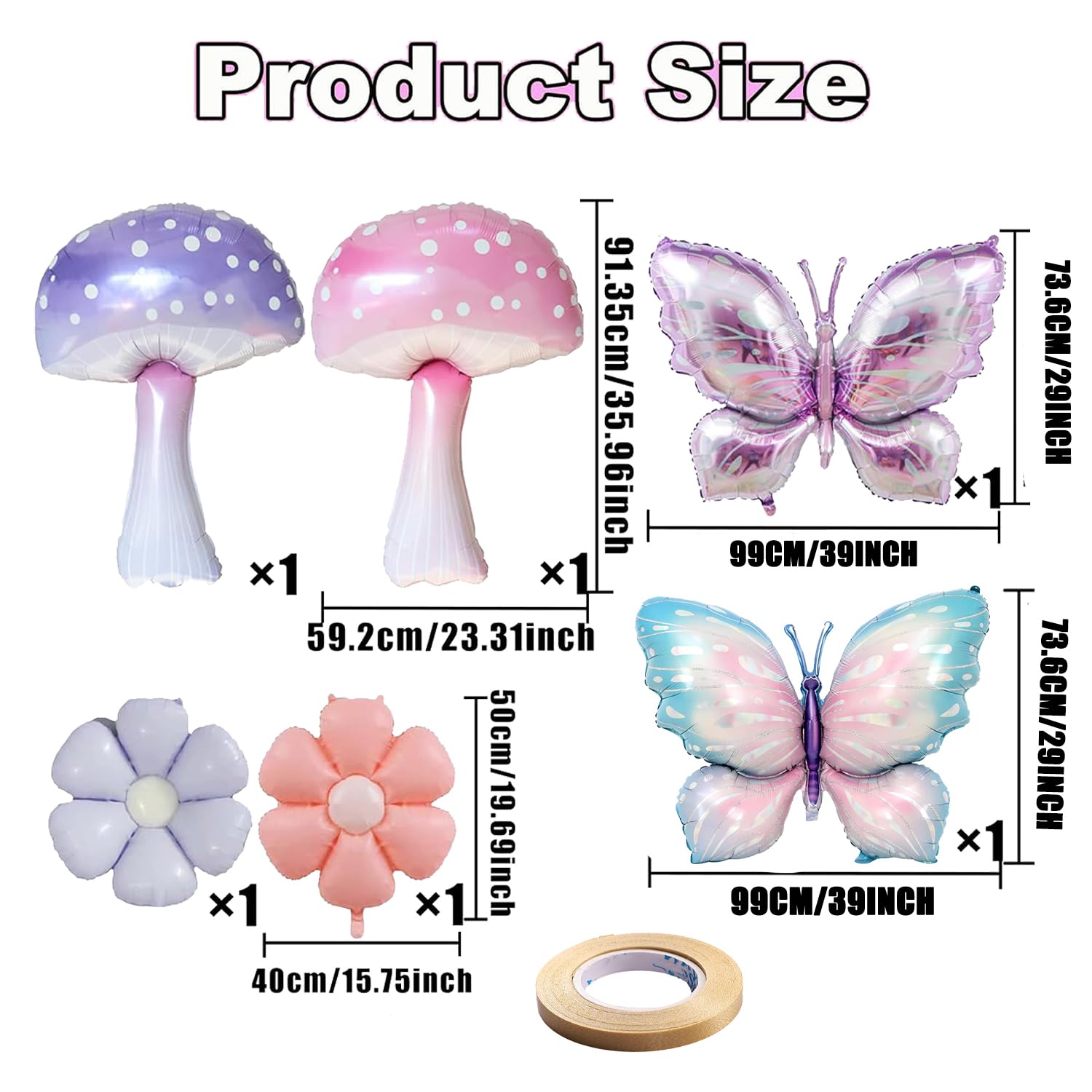 QIPECO Fairy Balloons 10-Pack: Pink Purple Mushroom & Butterfly Balloons for Birthday Party Decor
