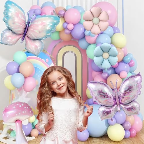 QIPECO Fairy Balloons 10-Pack: Pink Purple Mushroom & Butterfly Balloons for Birthday Party Decor