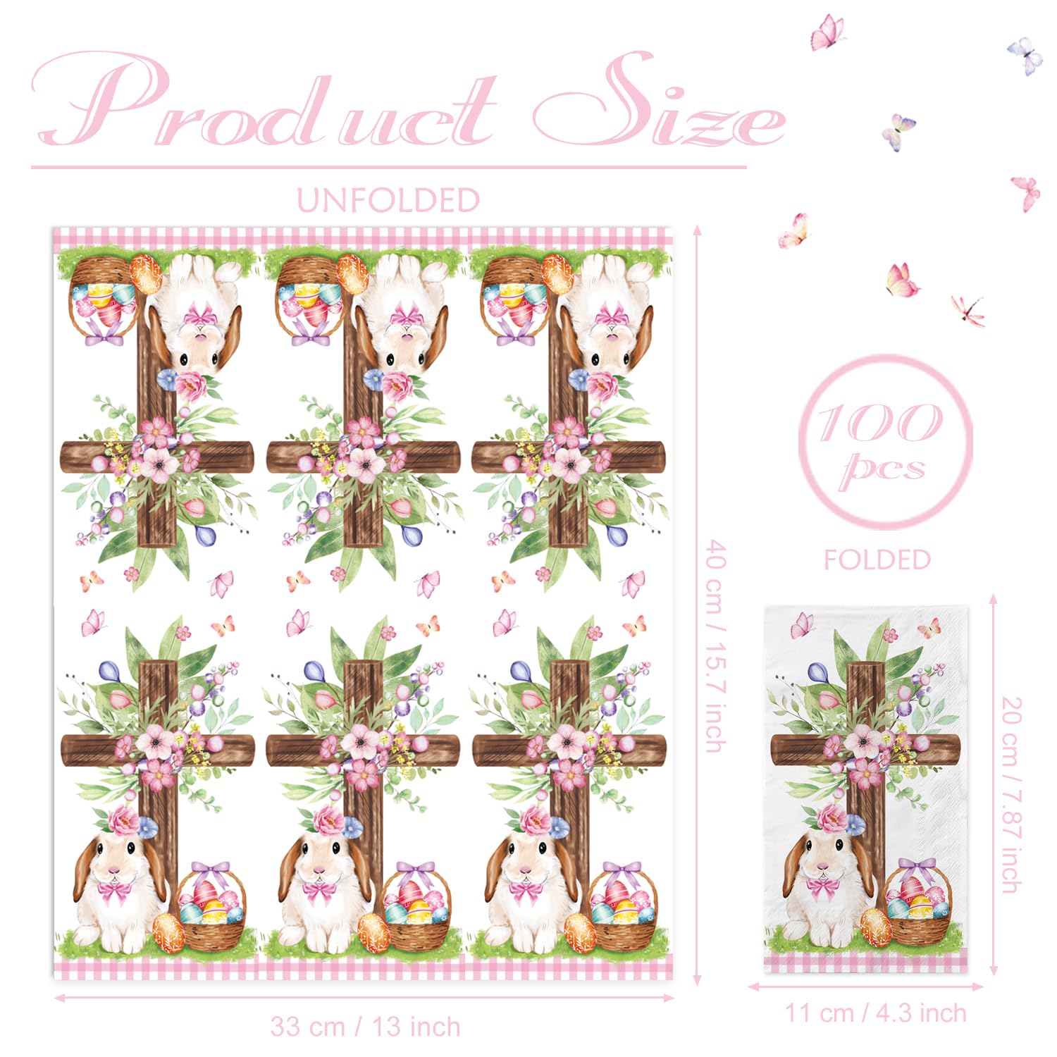 QIYANPAX 100 Easter Paper Napkins – Watercolor Bunny & Floral Design – Disposable Decorative Guest Napkins