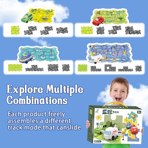 QKSKYP DIY Assembling Electric Trolley – Toddler Puzzle Track Play Set with Vehicles, Ages 3+