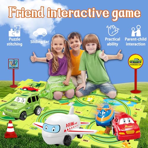 QKSKYP DIY Assembling Electric Trolley – Toddler Puzzle Track Play Set with Vehicles, Ages 3+