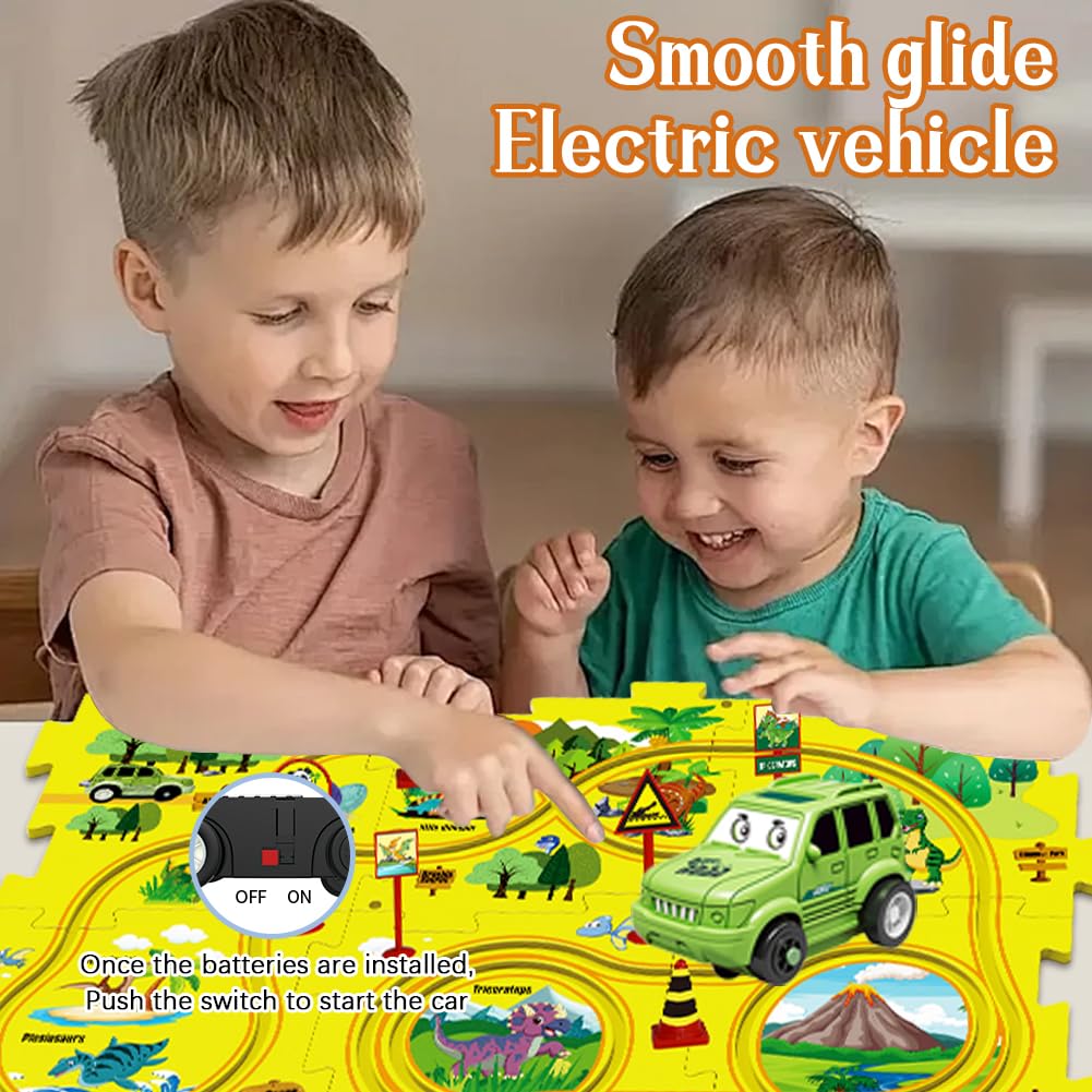 QKSKYP DIY Assembling Electric Trolley – Toddler Puzzle Track Play Set with Vehicles, Ages 3+