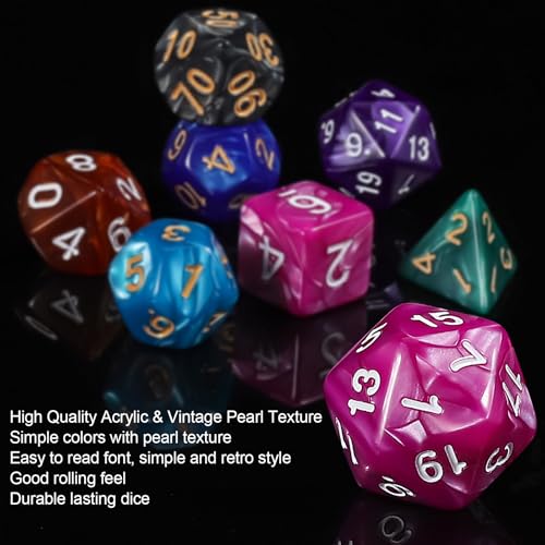 QMay 49-Piece Polyhedral Dice Set – 7 Complete D&D Dice Sets with Drawstring Bags