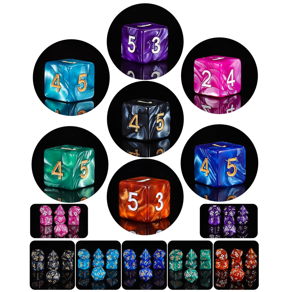 QMay 49-Piece Polyhedral Dice Set – 7 Complete D&D Dice Sets with Drawstring Bags