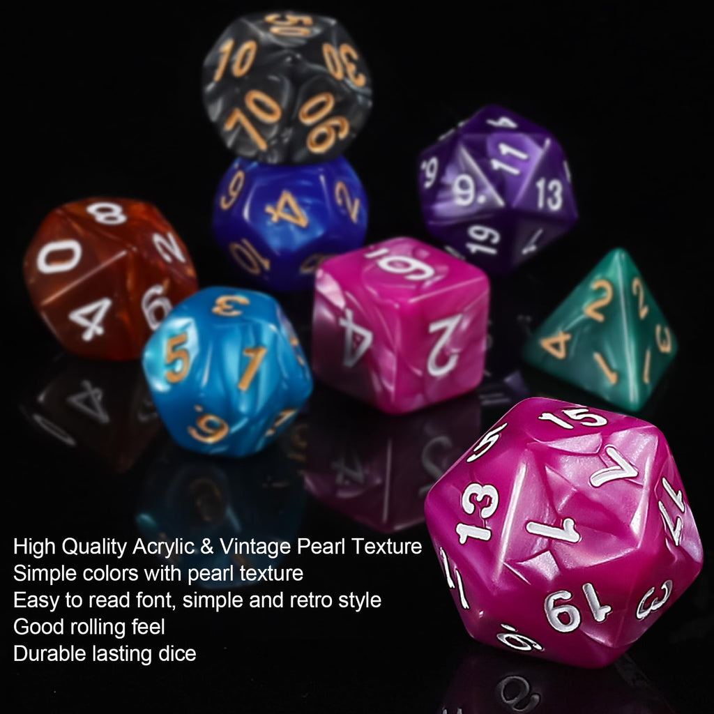 QMay 49-Piece Polyhedral Dice Set – 7 Complete D&D Dice Sets with Drawstring Bags