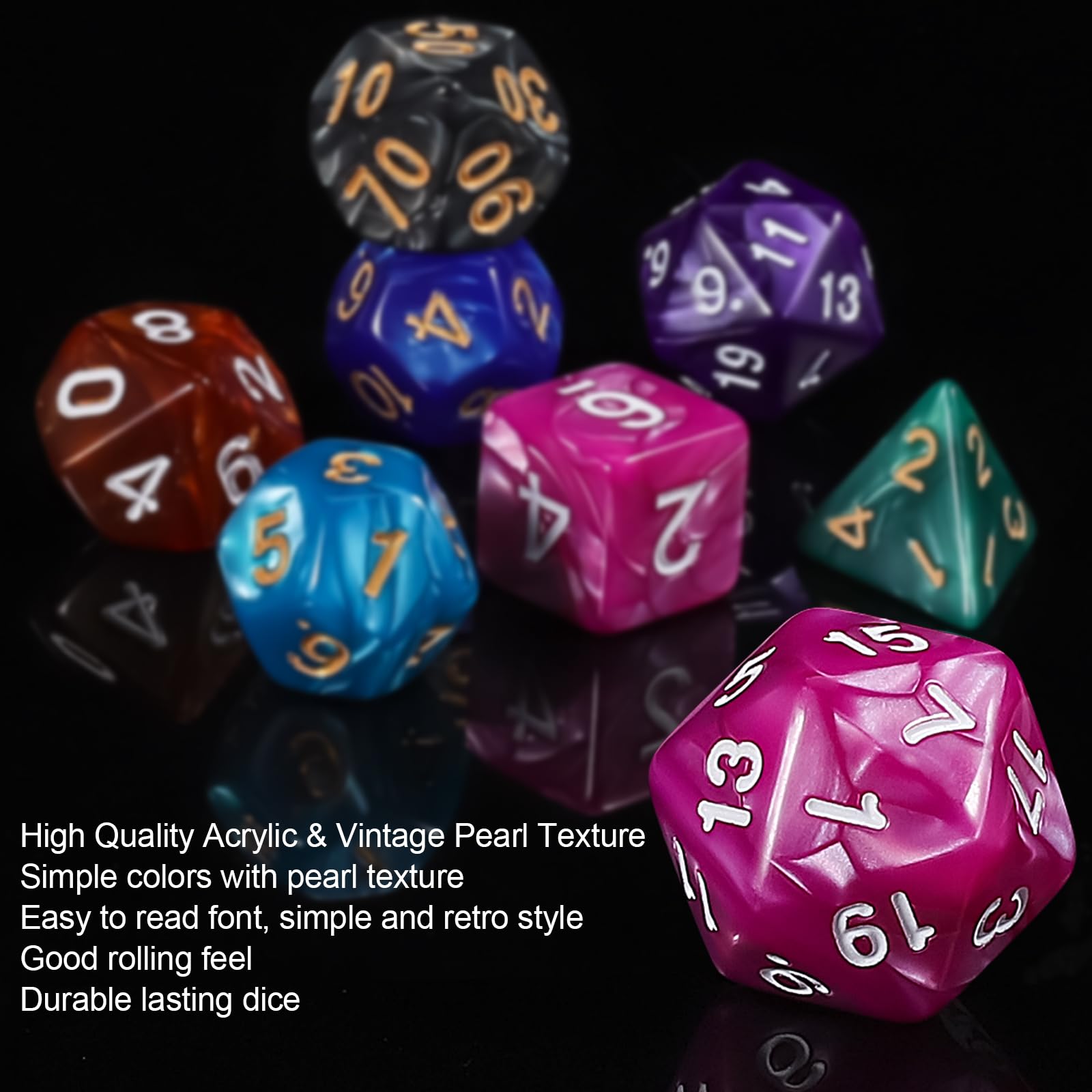QMay 49-Piece Polyhedral Dice Set – 7 Complete D&D Dice Sets with Drawstring Bags