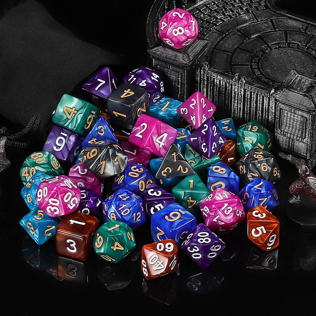 QMay 49-Piece Polyhedral Dice Set – 7 Complete D&D Dice Sets with Drawstring Bags
