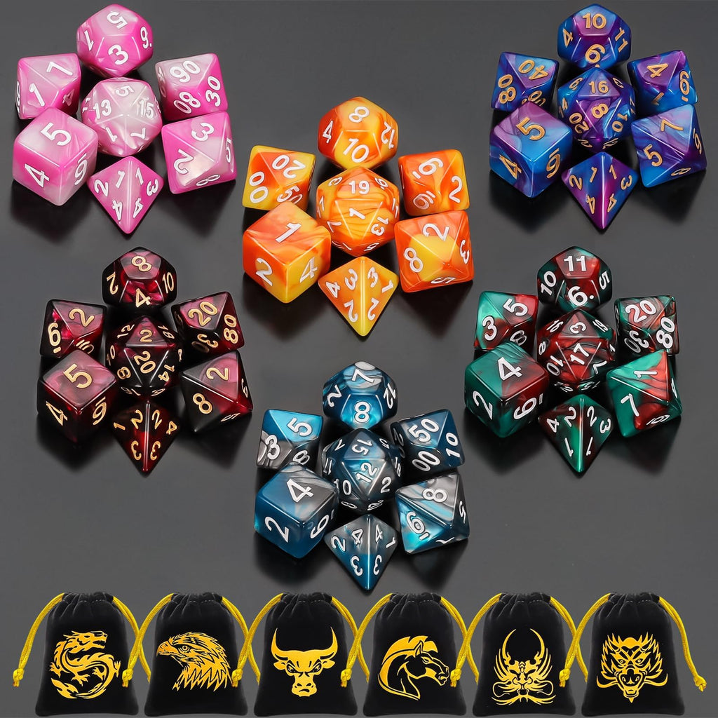 QMay DND Dice Sets (42 Pieces) – 6 Polyhedral Dice Sets with Drawstring Bags for RPG, MTG, D&D