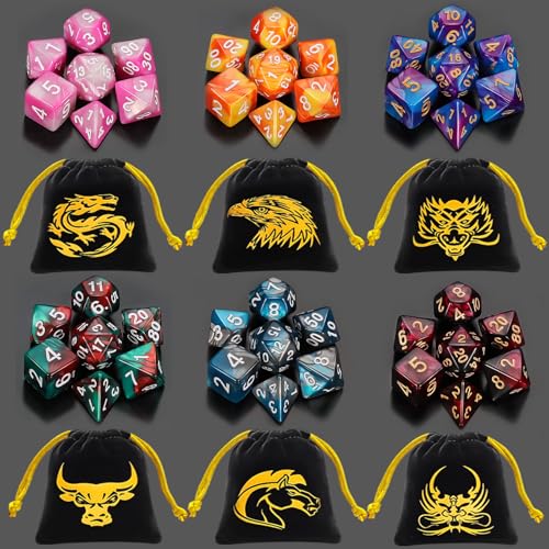 QMay DND Dice Sets (42 Pieces) – 6 Polyhedral Dice Sets with Drawstring Bags for RPG, MTG, D&D