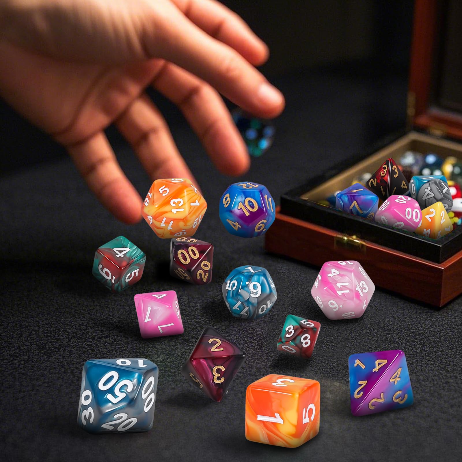 QMay DND Dice Sets (42 Pieces) – 6 Polyhedral Dice Sets with Drawstring Bags for RPG, MTG, D&D