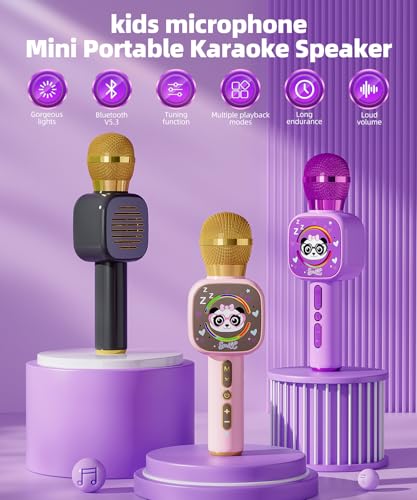 Qnxoat r Kids Karaoke Microphone - Portable Bluetooth Speaker with LED, TWS Duet, Voice Changer