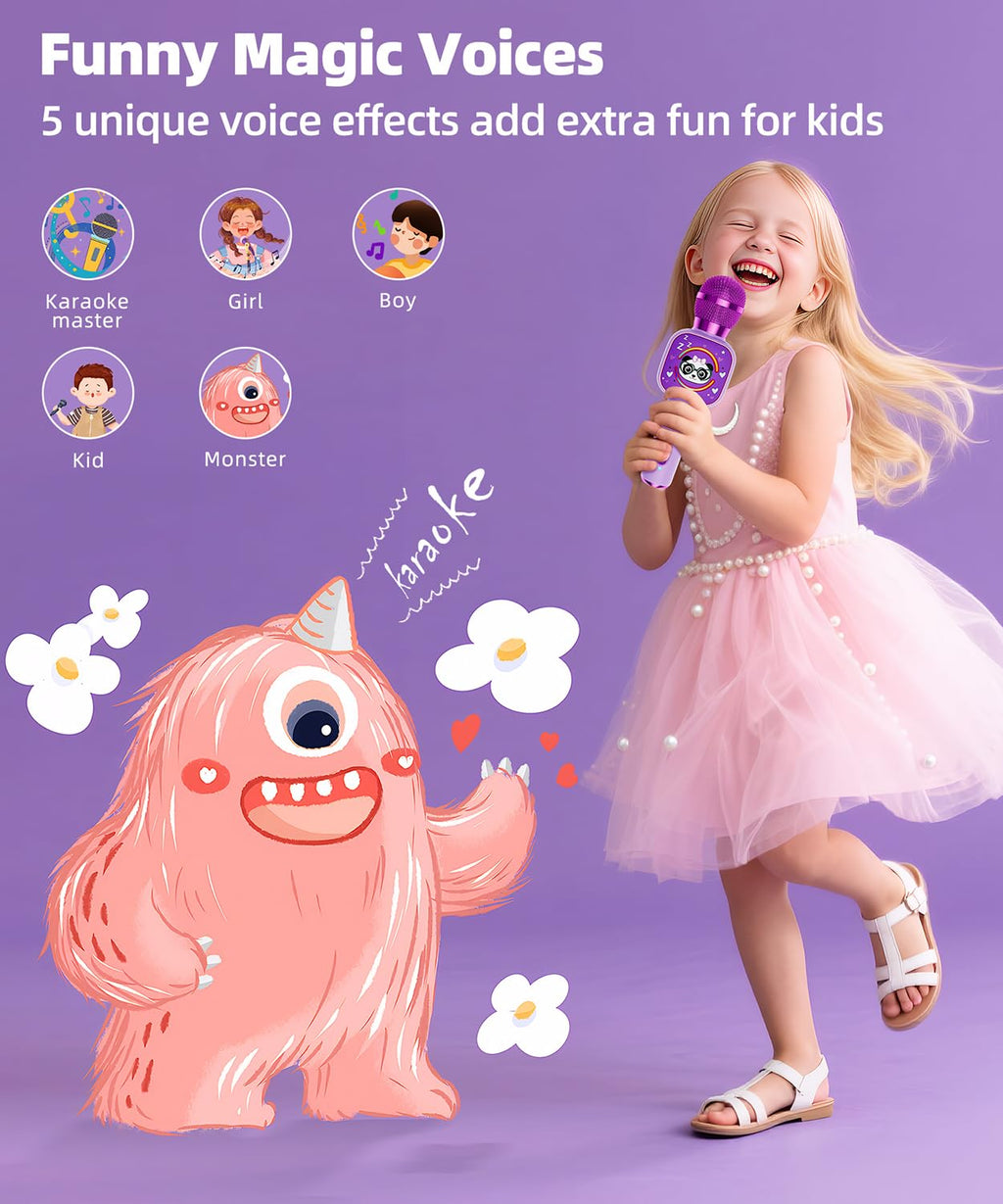 Qnxoat r Kids Karaoke Microphone - Portable Bluetooth Speaker with LED, TWS Duet, Voice Changer