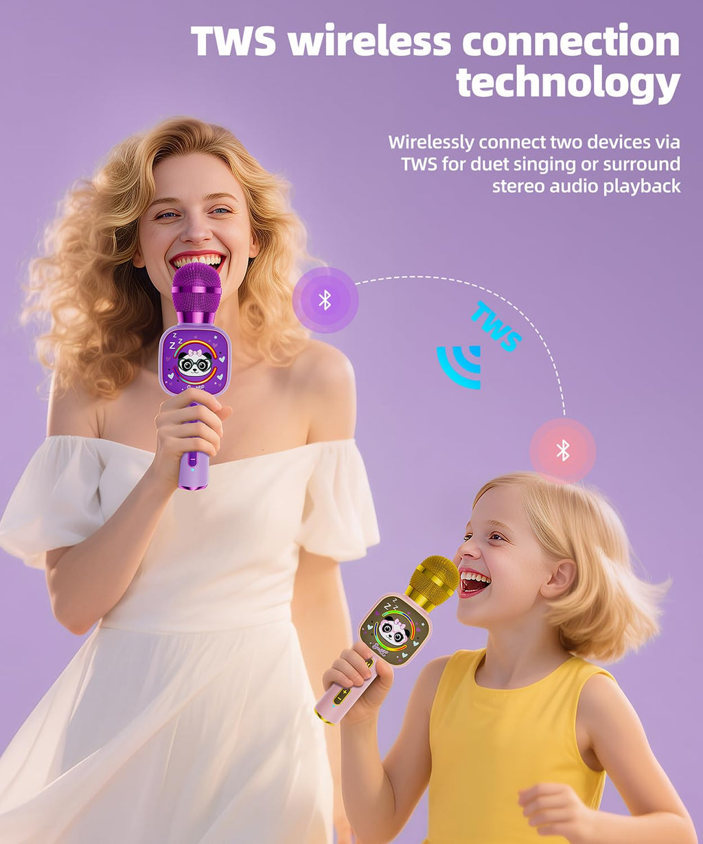 Qnxoat r Kids Karaoke Microphone - Portable Bluetooth Speaker with LED, TWS Duet, Voice Changer