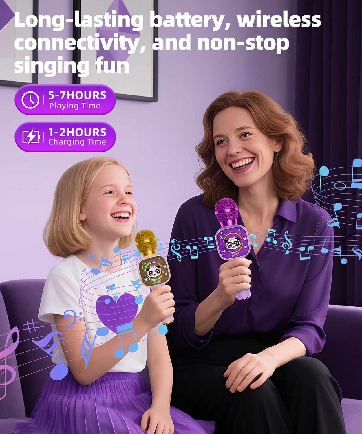 Qnxoat r Kids Karaoke Microphone - Portable Bluetooth Speaker with LED, TWS Duet, Voice Changer
