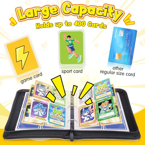 Qodalyth 4-Pocket Card Binder – PU Leather Zipper Album Holds 400 Cards, Includes 5 Hard Sleeves for TCG, MTG, Sports Cards