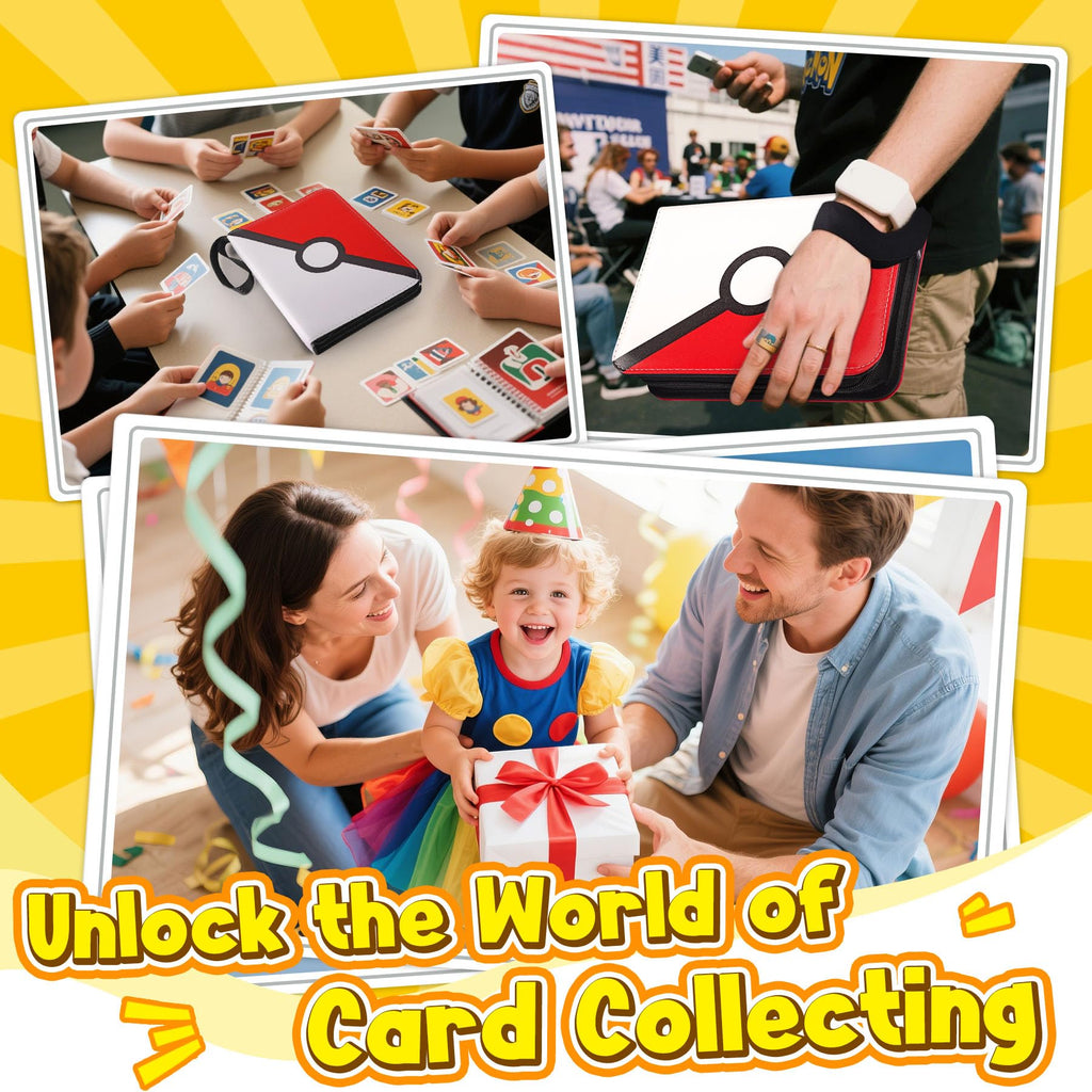 Qodalyth 4-Pocket Card Binder – PU Leather Zipper Album Holds 400 Cards, Includes 5 Hard Sleeves for TCG, MTG, Sports Cards