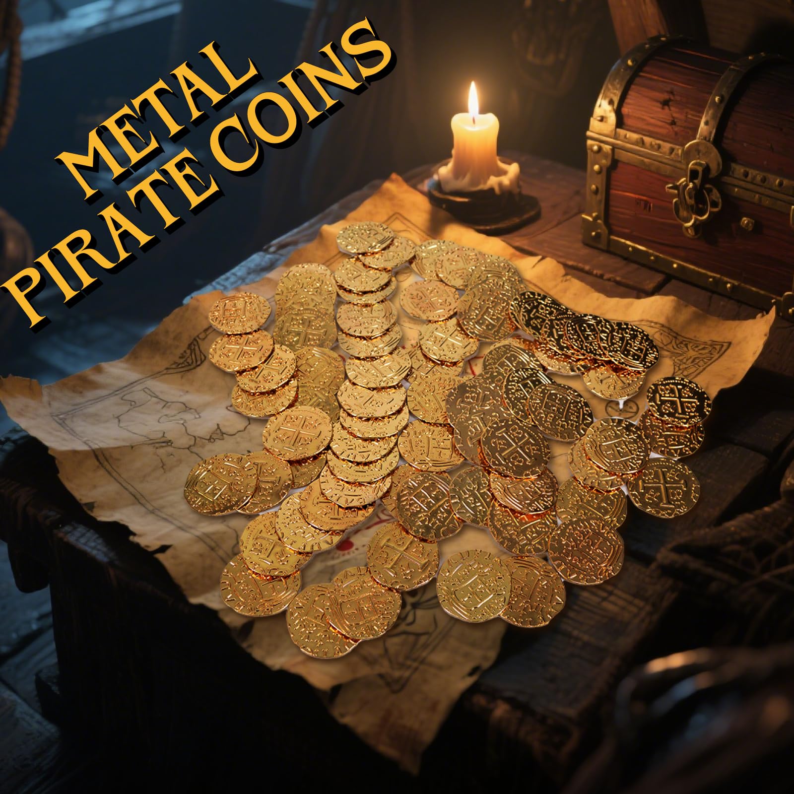 QPCOS 35-Piece Gold Metal Pirate Coins – 1.18" Spanish Doubloon Replicas for Board Games, Cosplay & Treasure Chests