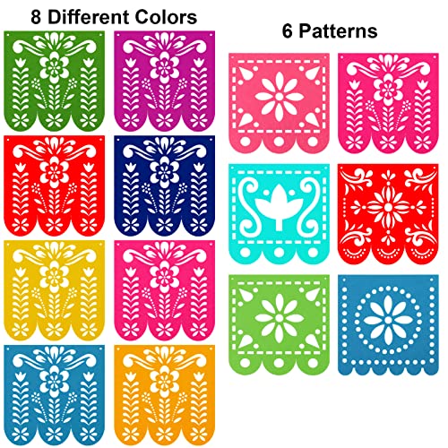 Qpout 4-Pack Felt Papel Picado Banners – Mexican Fiesta Decorations for Cinco de Mayo & Day of the Dead