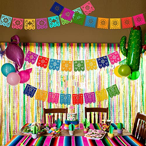 Qpout 4-Pack Felt Papel Picado Banners – Mexican Fiesta Decorations for Cinco de Mayo & Day of the Dead