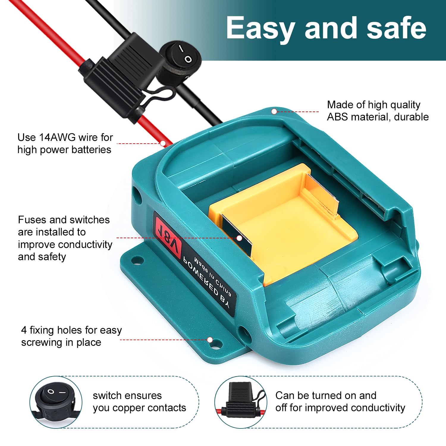 QSDXNYDC Power Wheel Battery Adapter for Makita 18V LXT Batteries with Fuse & Switch, 14 AWG Wire for DIY Toys, Robotics, RC Car & Truck