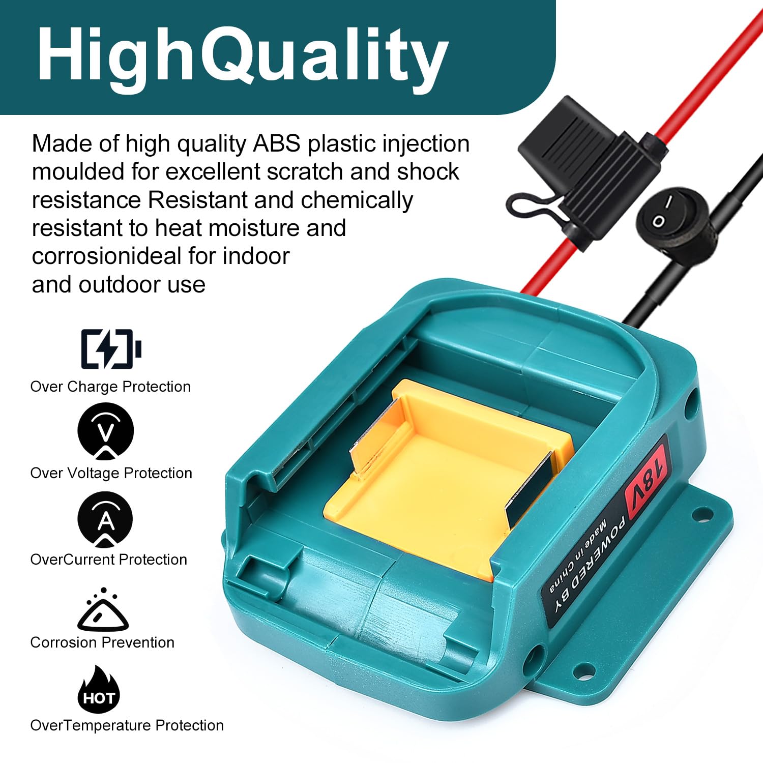 QSDXNYDC Power Wheel Battery Adapter for Makita 18V LXT Batteries with Fuse & Switch, 14 AWG Wire for DIY Toys, Robotics, RC Car & Truck