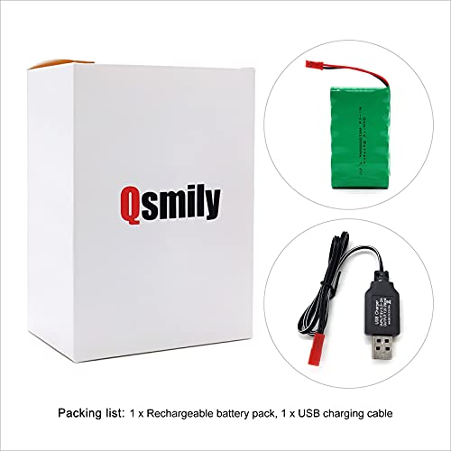 Qsmily 7.2V 1000mAh Ni-Cd Battery Pack with JST Connector and Charge Cable for RC Trucks, Excavators, and Toys