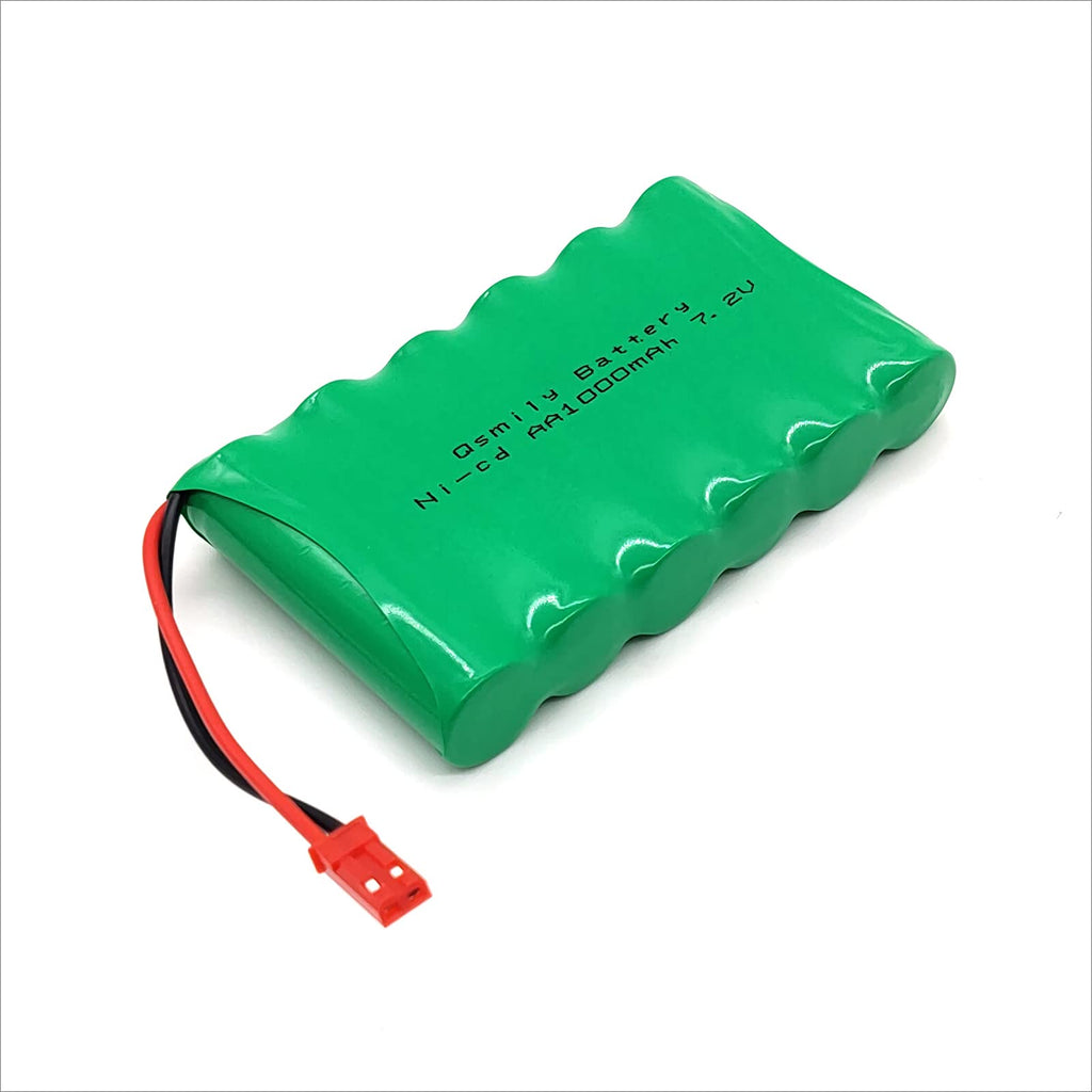 Qsmily 7.2V 1000mAh Ni-Cd Battery Pack with JST Connector and Charge Cable for RC Trucks, Excavators, and Toys