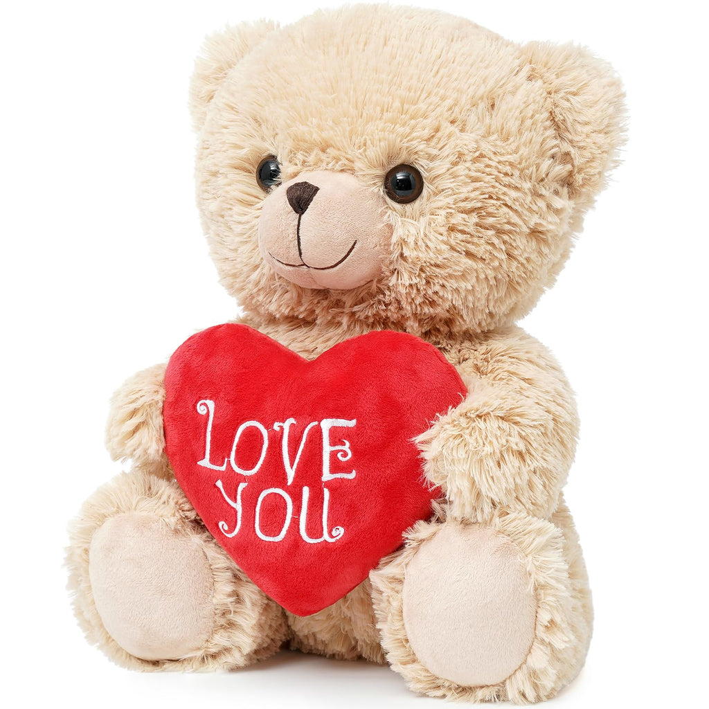Quaakssi 12-Inch Brown Teddy Bear with Heart – Plush Gift for Valentine's, Mother's Day & More