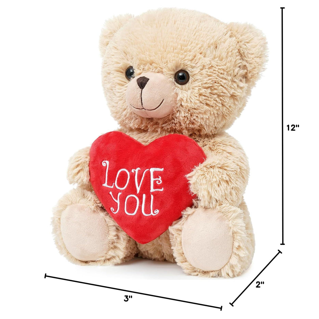 Quaakssi 12-Inch Brown Teddy Bear with Heart – Plush Gift for Valentine's, Mother's Day & More
