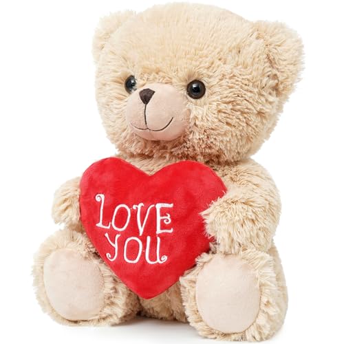 Quaakssi 12-Inch Brown Teddy Bear with Heart – Plush Gift for Valentine's, Mother's Day & More